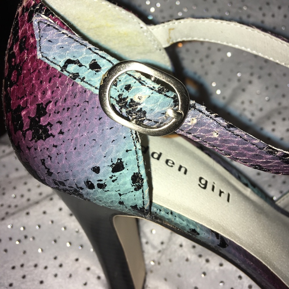 Euc Madden Girl Rainbow Python Open Toe Heels - image 4